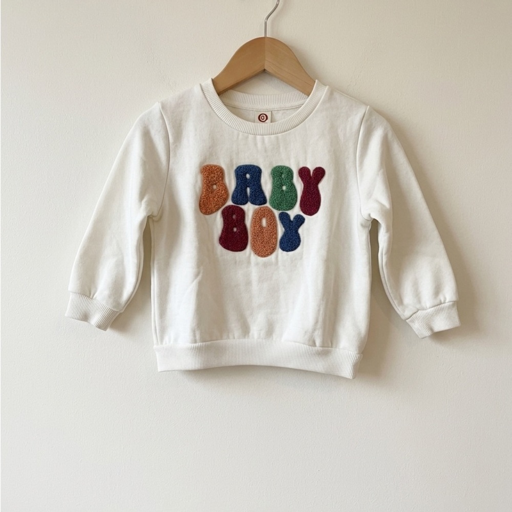Size 18-24M pullover kids White Sweatshirt with Colorful 'Baby Boy' Appliqué
